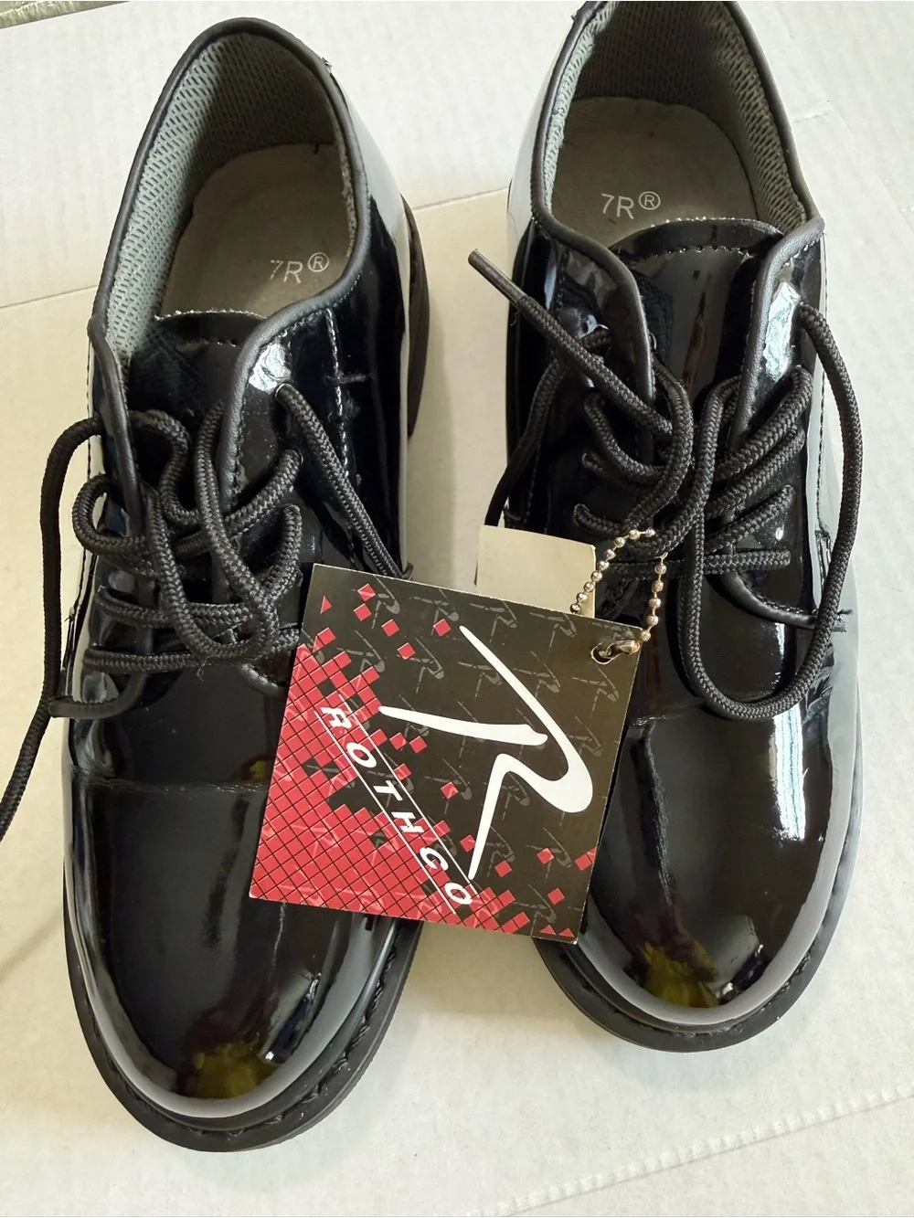 NWT Rothco Black Patent Lace Up Classic Oxfords Mens 7R- Womens 8.5- READ